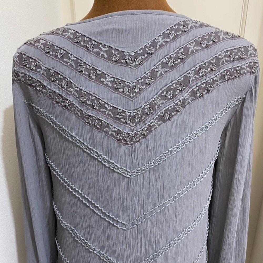 Calypso St. Barth - Heather Gray Crinkled Silk Shift Dress W/ Beading Size Small - Picture 7 of 12